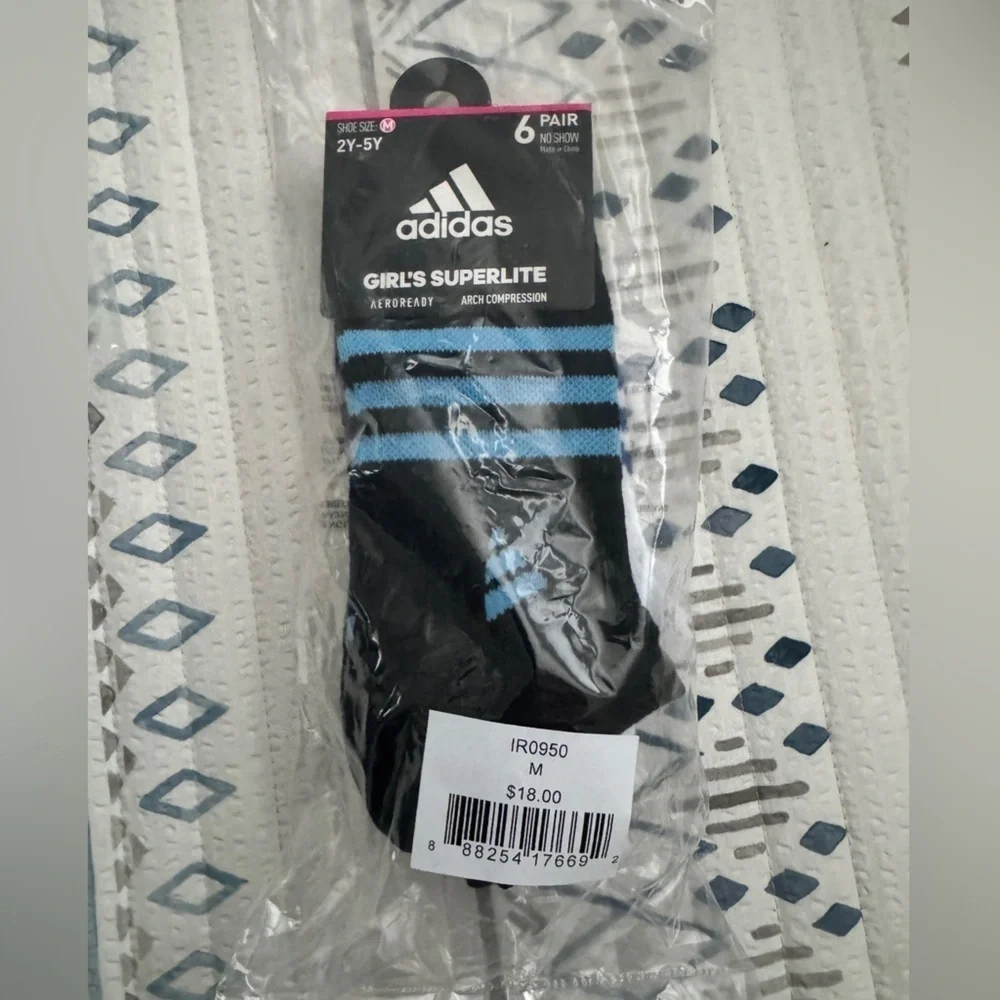 Girls Adidas Superlite Socks- 6 pair